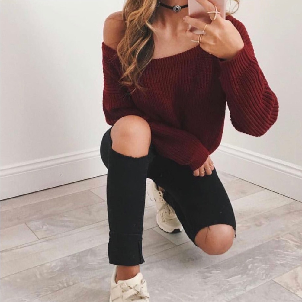 Red Off the Shoulder Sweater